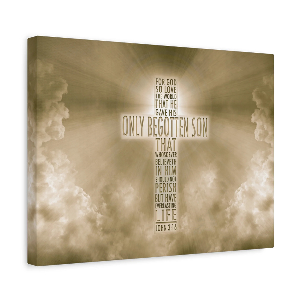 Scripture Canvas Everlasting Life John 3:16 Sun Christian Wall Art Bible Verse